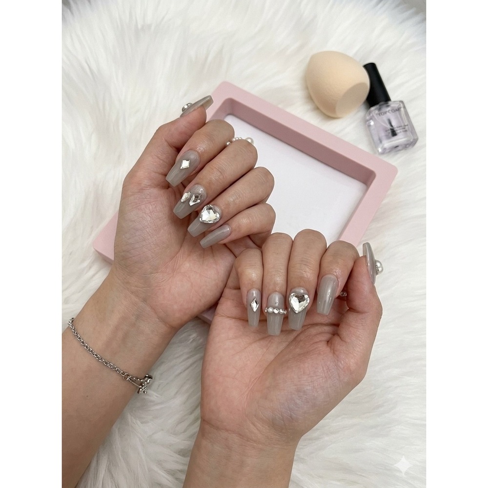 Handmade Press On Nails Rhinestones Small